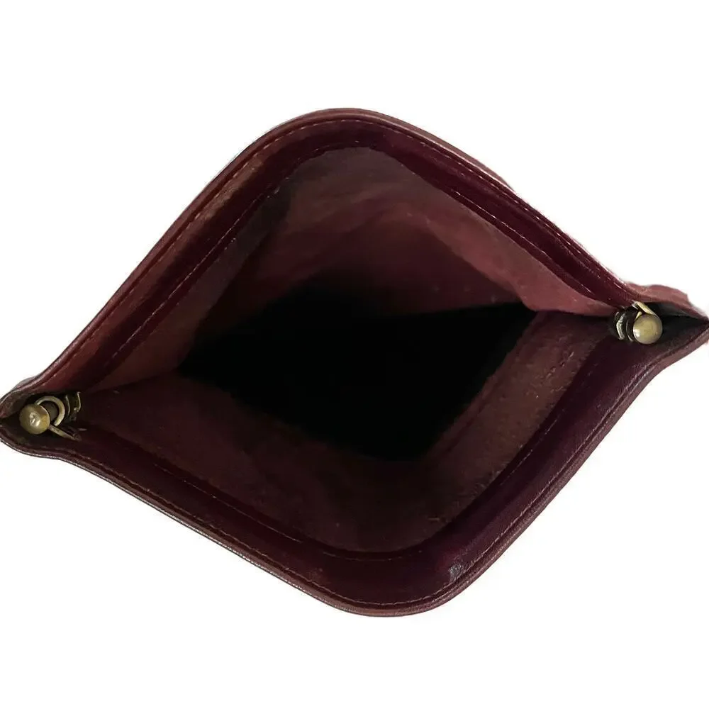 Vintage Bosca Burgundy Full-Grain Leather Foldover Clutch Purse Wallet